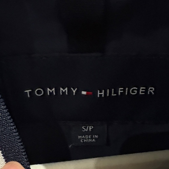 Tommy Hilfilger vintage Men's Varsity Jacket in Navy, White, and Red - Picture 2 of 6